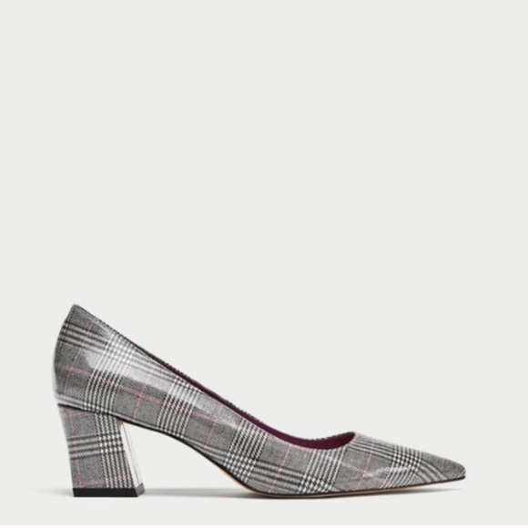 Zara Checkered Plaid Block Heel Pointed Toe Pumps Size - Picture 3 of 13